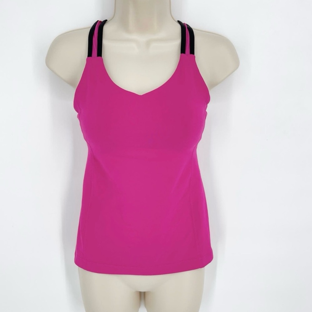 Lululemon Pink Black Racerback Mesh Straps Shelf Bra Tank Top Womens Sz 4